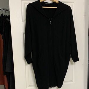 All Saints Black Wool/Cashmere Hooded Zip-Up Sweater